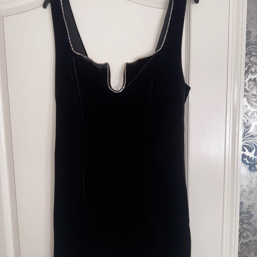 cushe Black Velvet Dress with Rhinestone Trim